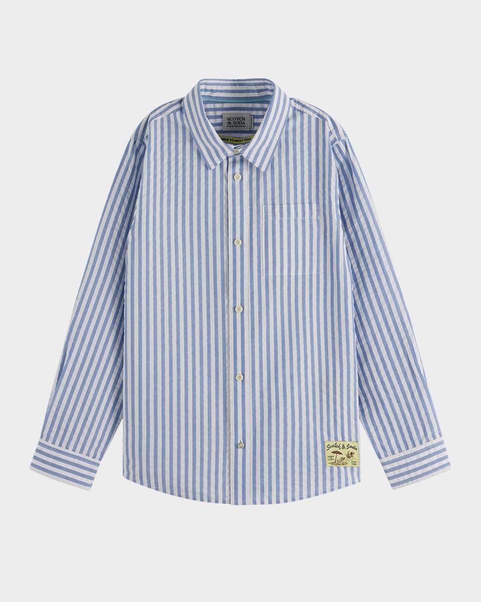 Boy's Striped Seersucker Long-Sleeve Shirt, Size 4-12